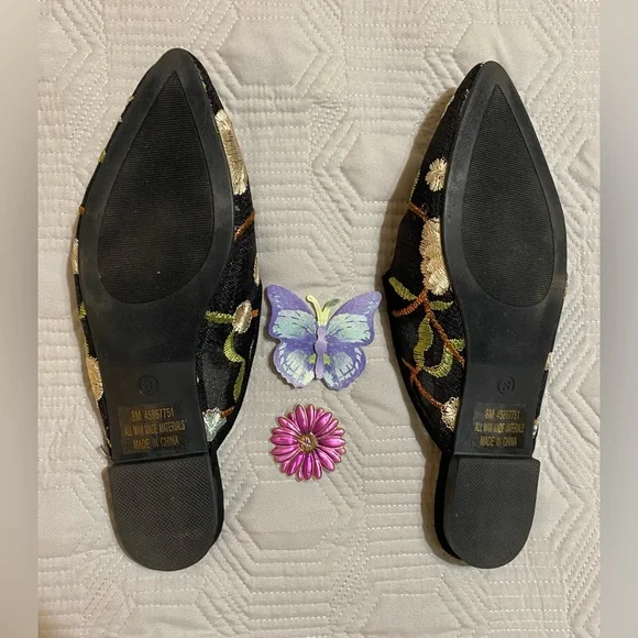 Black Mesh Floral Embroidered Mules Size 8 - Picture 7 of 7